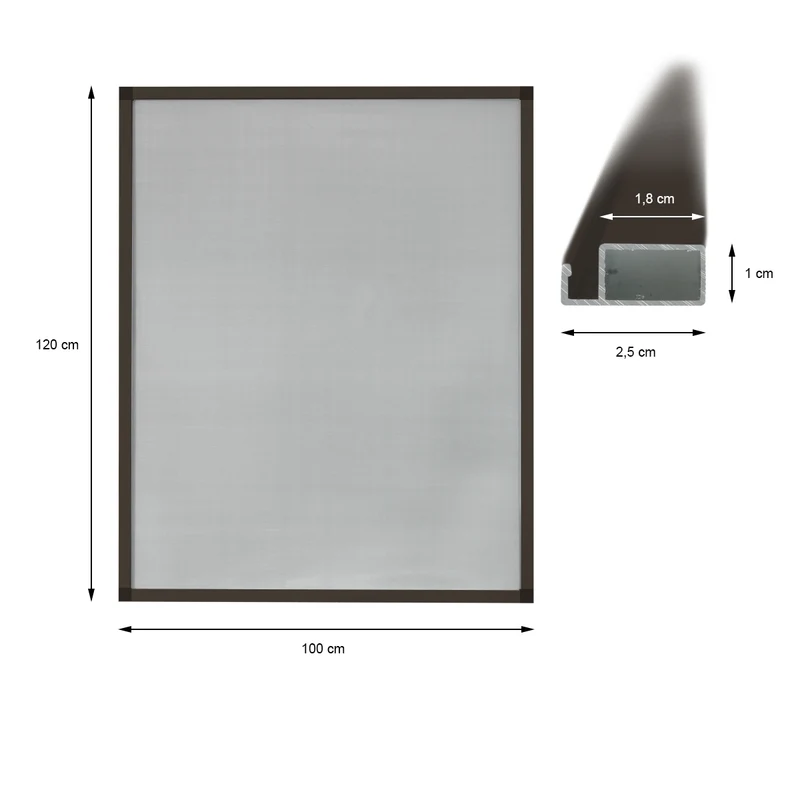 Fliegengitter Braun 100x120 cm mit Rahmen aus Aluminium