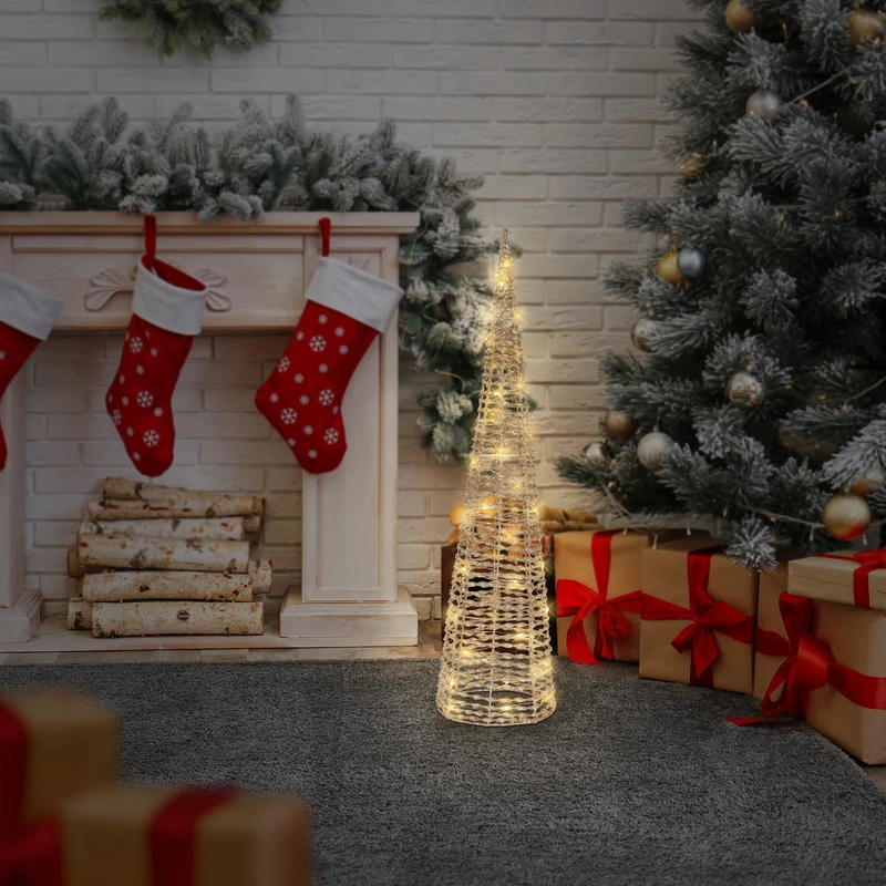 LED Lichterkegel Weihnachtsdeko 80 cm Gold aus Metall mit warmweißen LEDs