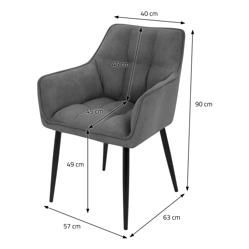 Esszimmerstuhl Dunkelgrau aus Frotteestoff mit dickem gepolsterter Sitz ML-Design