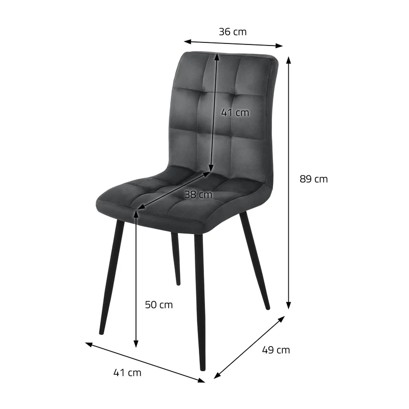 Esszimmerstuhl 4er Set Quadrat Steppung mit Rückenlehne Anthrazit Küchenstuhl mit Microfaser-Samtbezug ML-Design