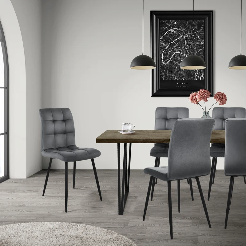 Esszimmerstuhl 4er Set Quadrat Steppung mit Rückenlehne Anthrazit Küchenstuhl mit Microfaser-Samtbezug ML-Design