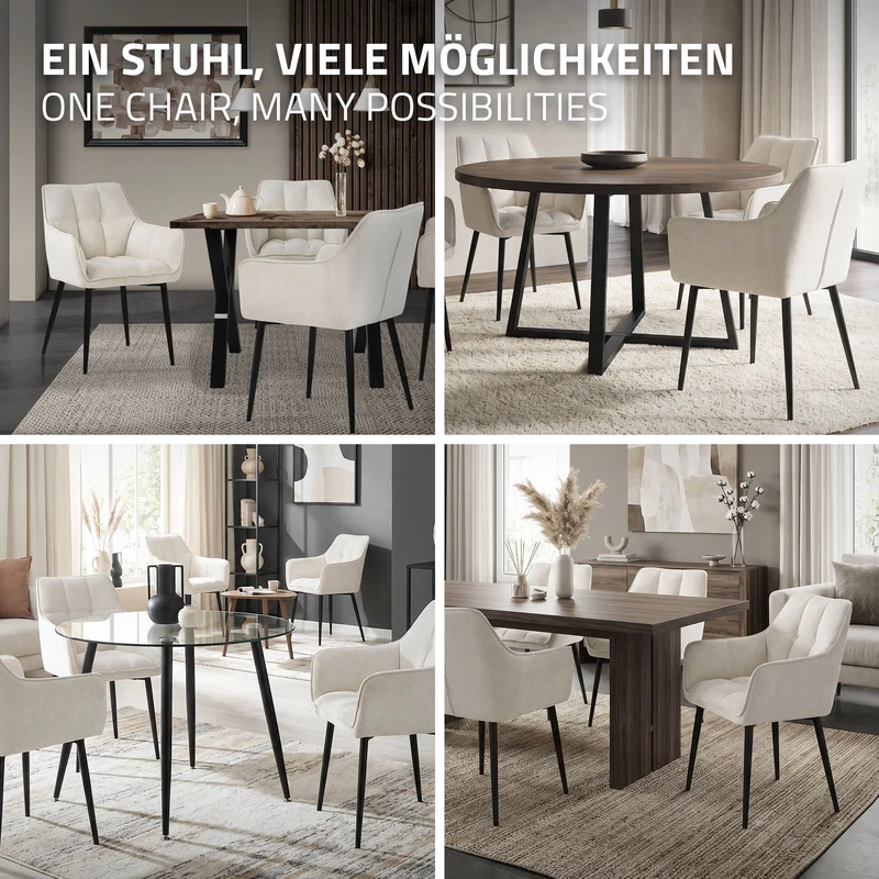 Esszimmerstuhl Creme aus Frotteestoff mit gepolstertem Sitz ML-Design
