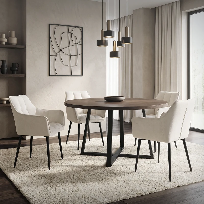Esszimmerstuhl Creme aus Frotteestoff mit gepolstertem Sitz ML-Design