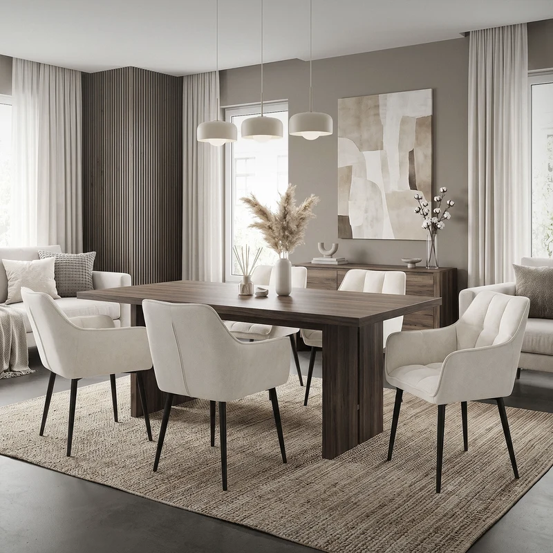 Esszimmerstuhl Creme aus Frotteestoff mit gepolstertem Sitz ML-Design