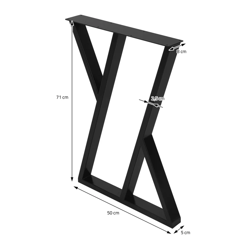 2 Stück Tischbeine B50xH71 cm Tischkufen X-Form Stahl pulverbeschichtet Schwarz ML-Design