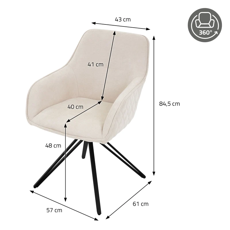 Esszimmerstuhl drehbar Creme aus Textil Webstoff mit Rücken- und Armlehne ML-Design