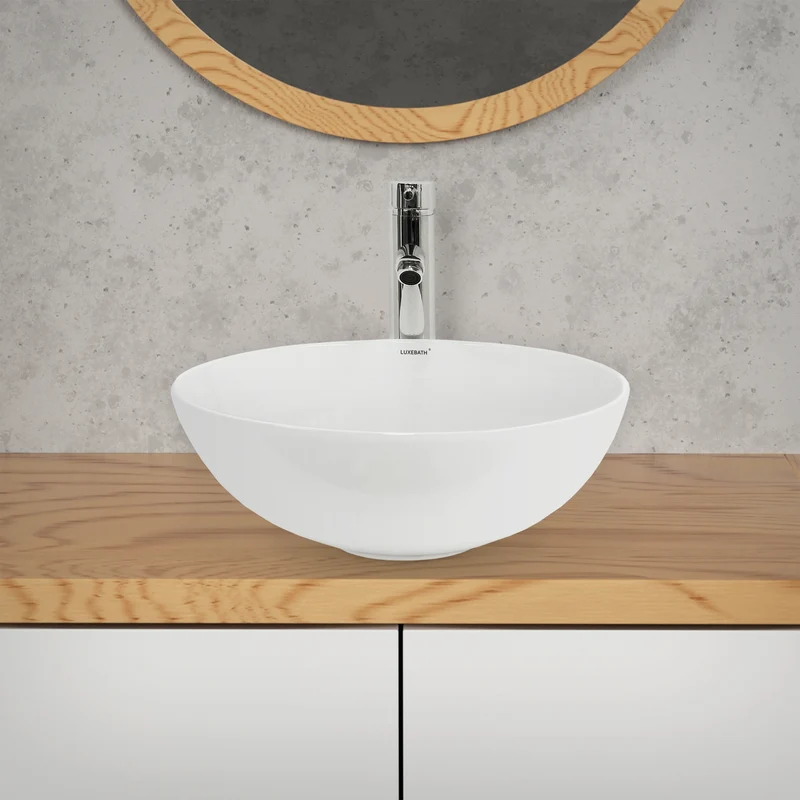 Waschbecken Rund ohne Überlauf Ø 40x14,7 cm Weiß aus Keramik LuxeBath