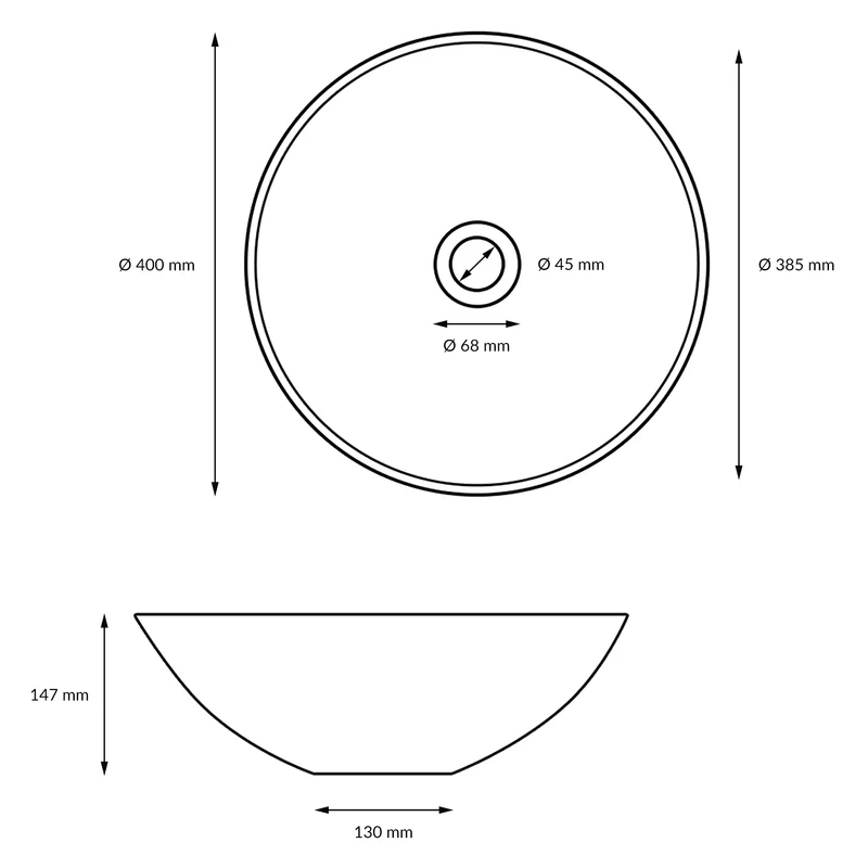 Waschbecken Rund ohne Überlauf Ø 40x14,7 cm Weiß aus Keramik LuxeBath