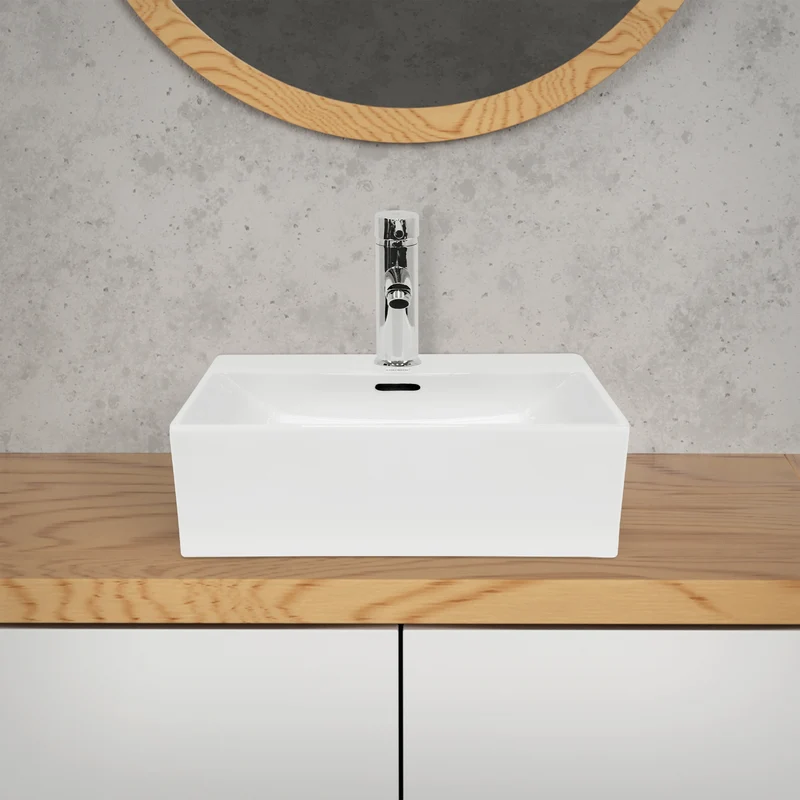 Waschbecken Eckig mit Überlauf 41,5x36x13 cm Weiß aus Keramik LuxeBath