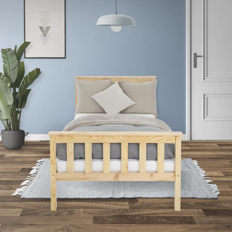 Bettgestell Einzelbett 90x200cm aus Kiefernholz in Natur mit Lattenrost ML-Design