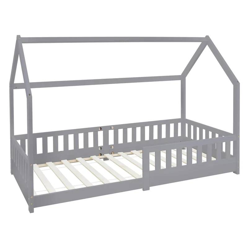 ML-Design | Kinderbett mit/ohne Matratze aus Kiefernholz Hausbett mit Rausfallschutz Dach und Lattenrost