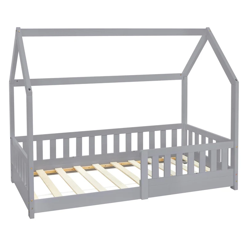ML-Design | Kinderbett mit/ohne Matratze aus Kiefernholz Hausbett mit Rausfallschutz Dach und Lattenrost