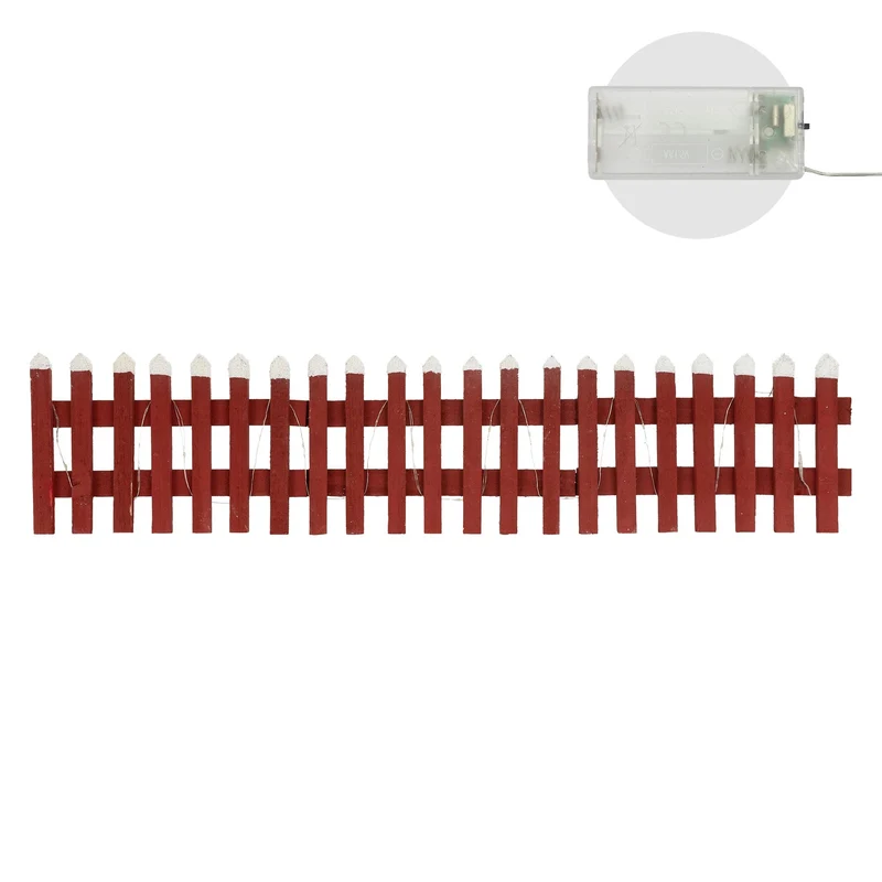 Deko Weihnachtszaun mit LED Rot 90x21 cm aus Holz