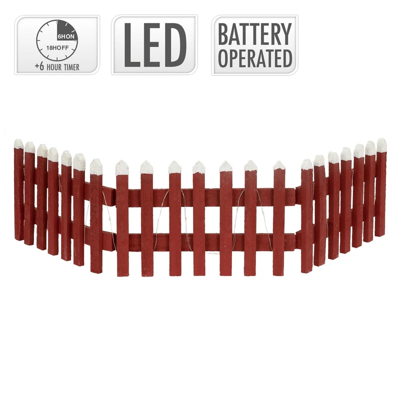 Deko Weihnachtszaun mit LED Rot 90x21 cm aus Holz