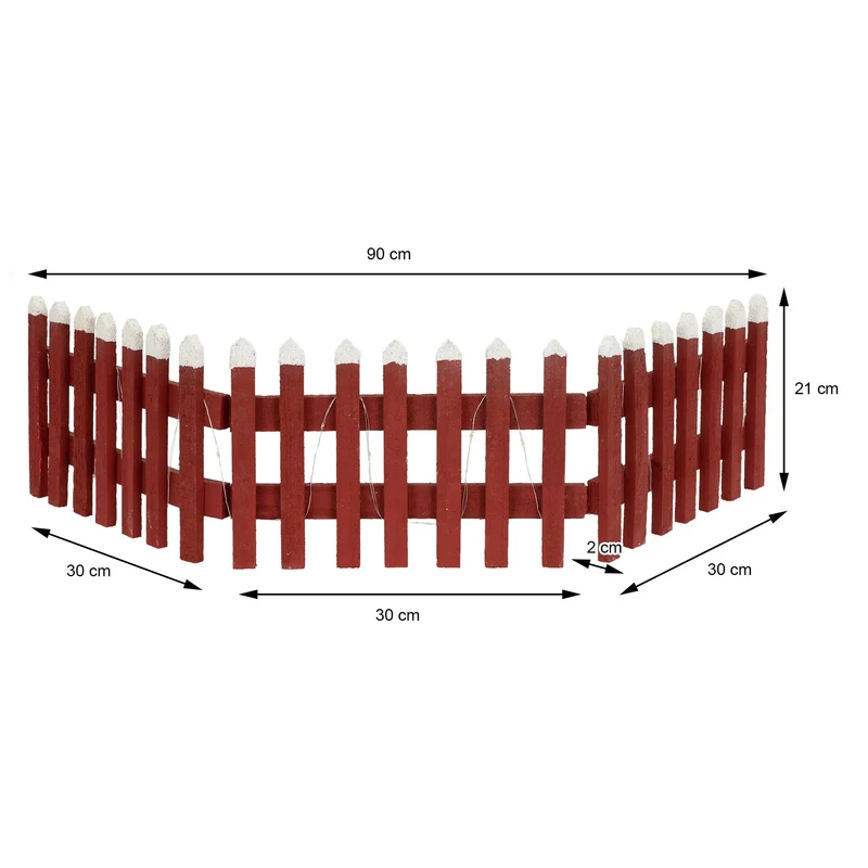 Deko Weihnachtszaun mit LED Rot 90x21 cm aus Holz