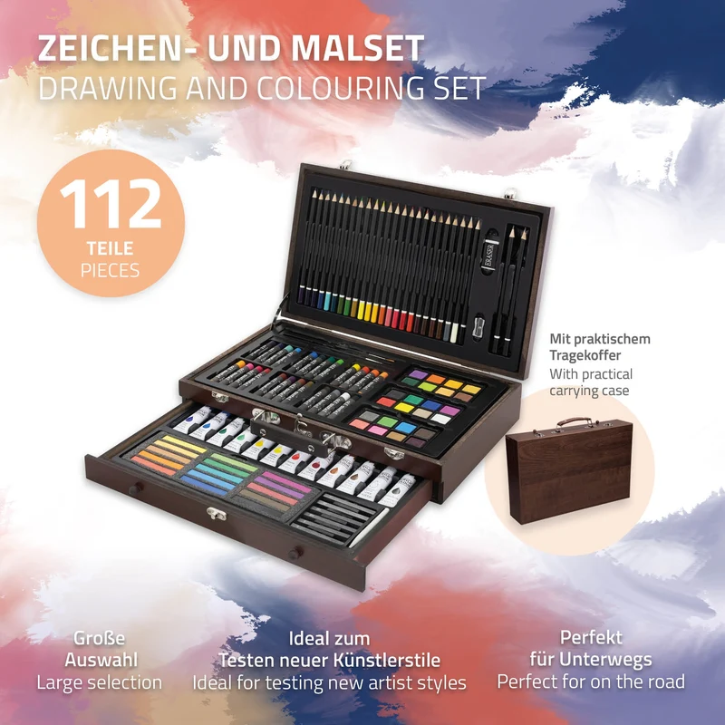 Zeichenset für Kinder mit Malkoffer aus Holz