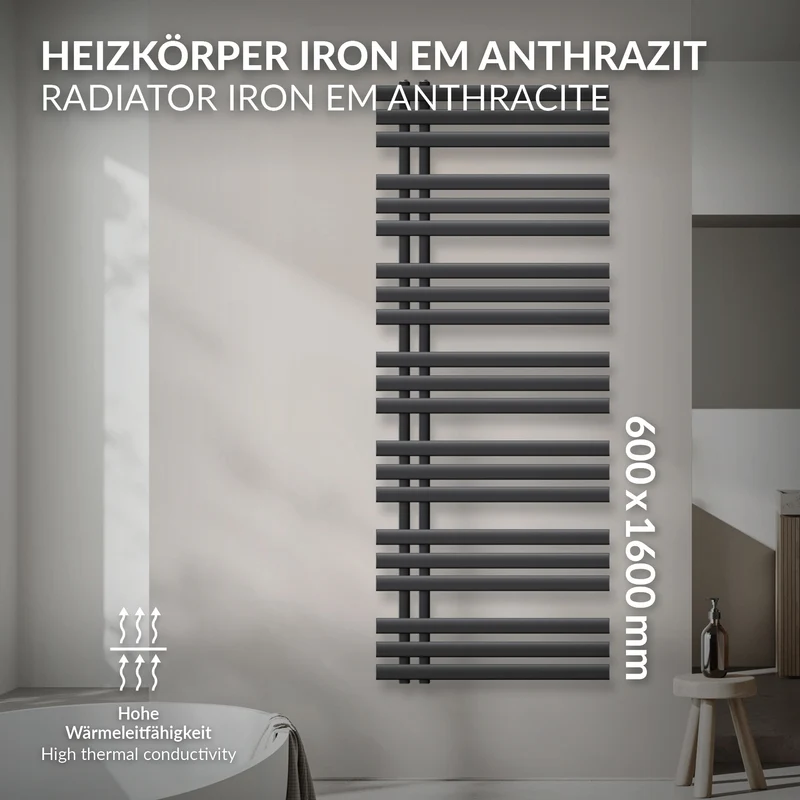 Badheizkörper Iron EM 600x1600 mm Anthrazit