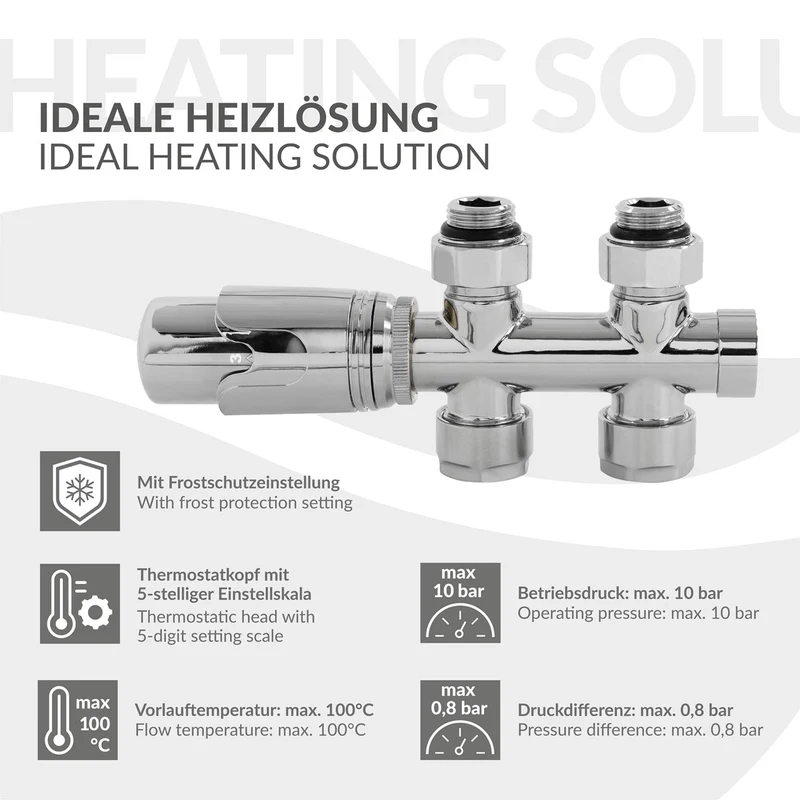 Ventil-Armaturen Set Multiblock Chrome Durchgangsform inkl. Thermostatkopf LuxeBath