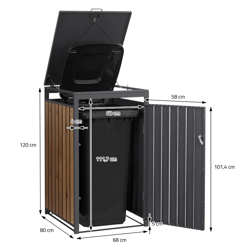 Mülltonnenbox 1er bis 240L 68x80x120 cm aus Stahl in Eichenoptik ML-Design