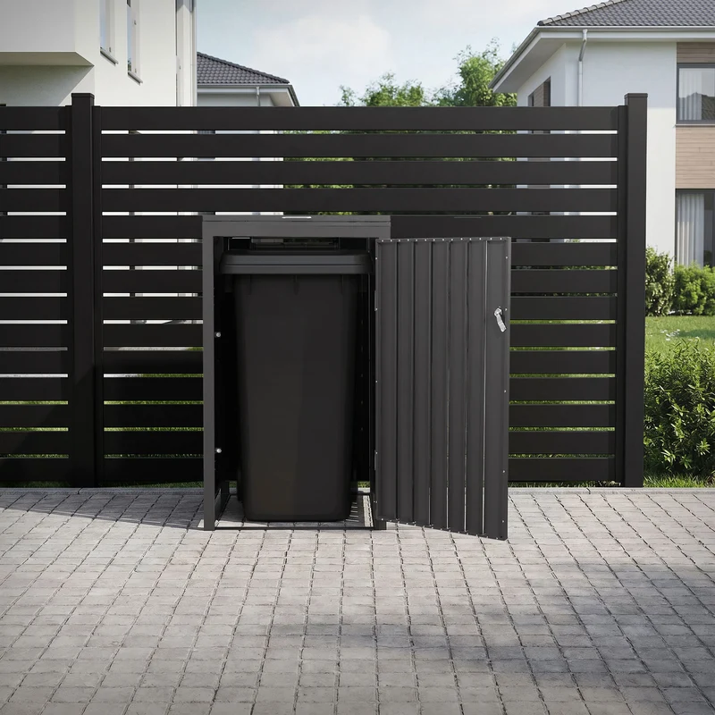 Mülltonnenbox 1er bis 240L 68x80x120 cm aus Stahl in Eichenoptik ML-Design