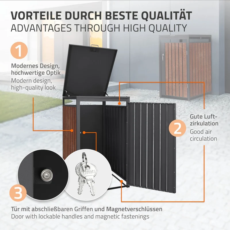 Mülltonnenbox 1er bis 240L 68x80x120 cm aus Stahl in Rostoptik ML-Design
