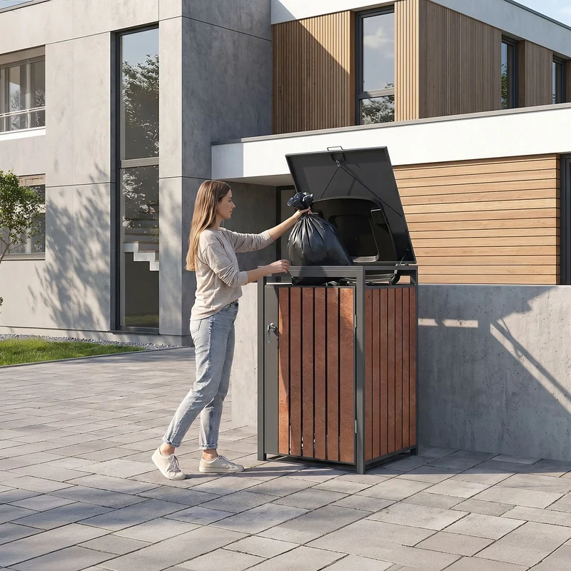 Mülltonnenbox 1er bis 240L 68x80x120 cm aus Stahl in Rostoptik ML-Design
