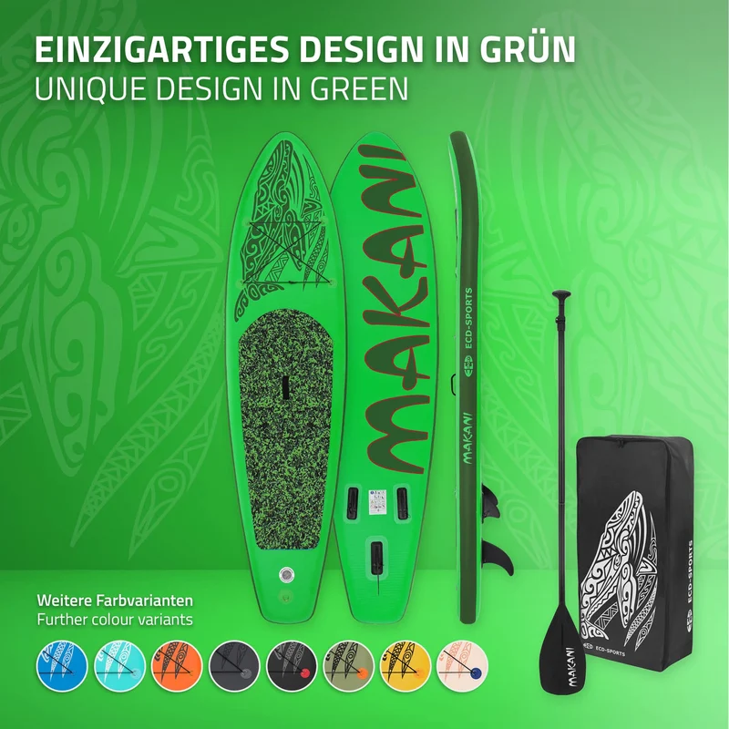 Stand Up Paddle aufblasbares SUP Board Makani 320x80x15 cm in Grün aus PVC inkl. Pumpe und Tragetasche