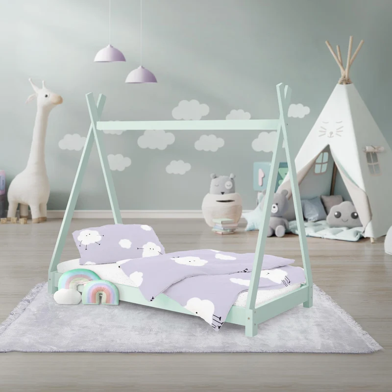 Kinderbett Tipi 70x140 cm Minze aus Kiefernholz Holzbett mit Lattenrost ML-Design