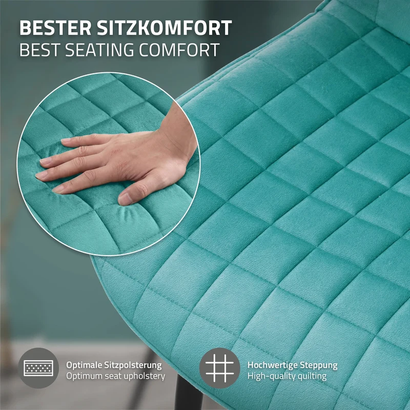 Esszimmerstuhl 6er Set Petrol mit Samtbezug und Stahlbeinen Küchenstuhl mit Rückenlehne ML-Design