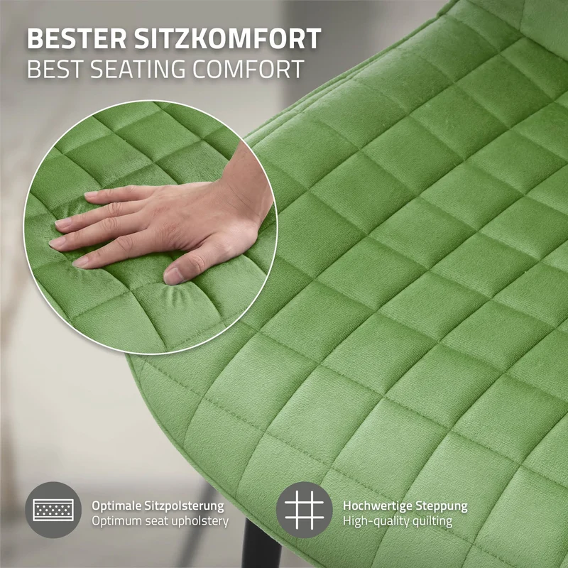Esszimmerstuhl 6er Set Salbei mit Samtbezug und Stahlbeinen Küchenstuhl mit Rückenlehne ML-Design