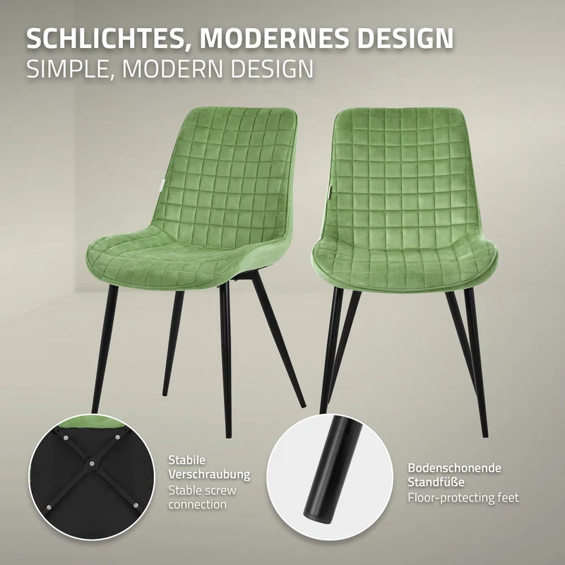 Esszimmerstuhl 4er Set Salbei mit Samtbezug und Stahlbeinen Küchenstuhl mit Rückenlehne ML-Design