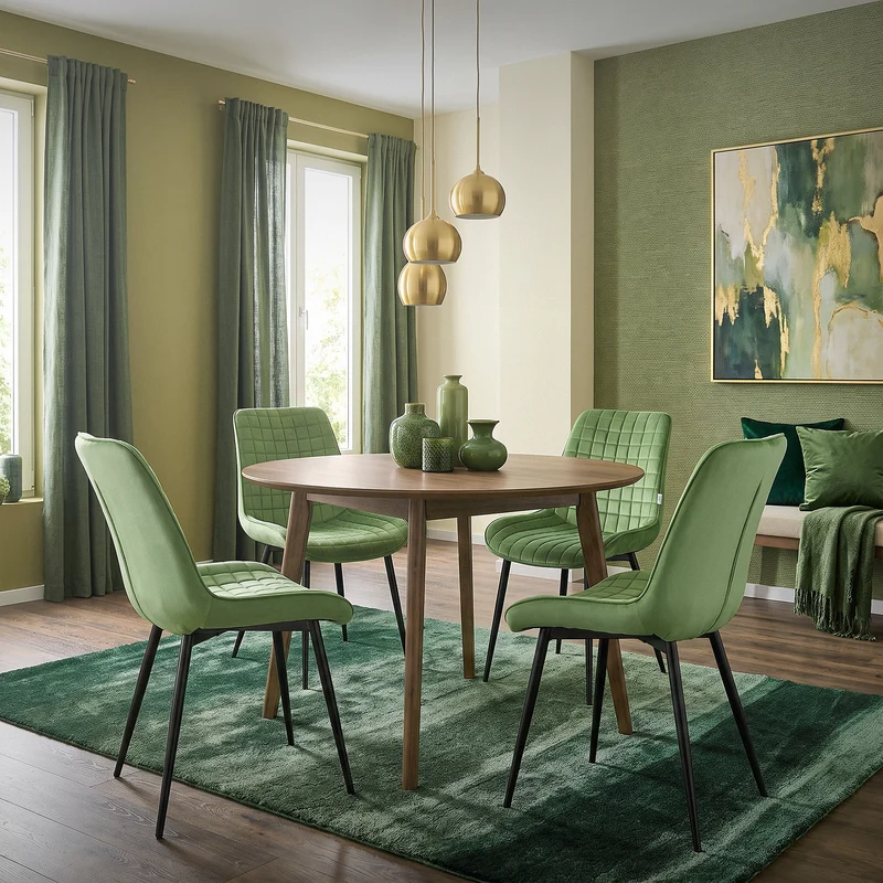 Esszimmerstuhl 4er Set Salbei mit Samtbezug und Stahlbeinen Küchenstuhl mit Rückenlehne ML-Design