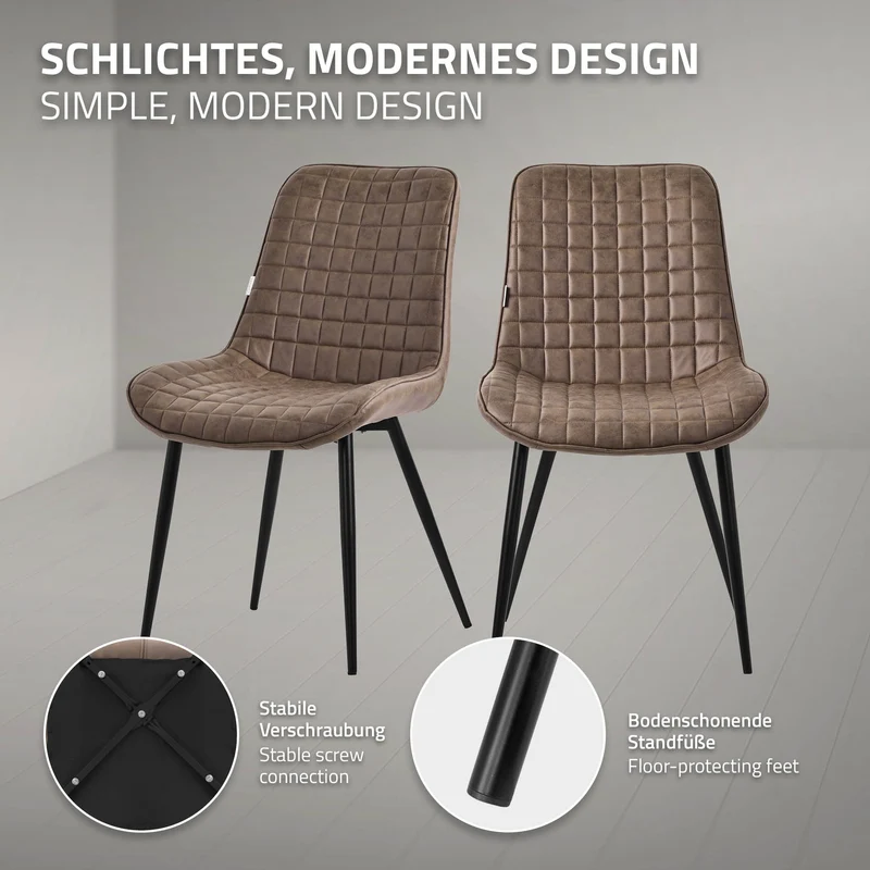 Esszimmerstuhl 4er Set Braun mit Kunstlederbezug und Stahlbeinen Küchenstuhl mit Rückenlehne ML-Design
