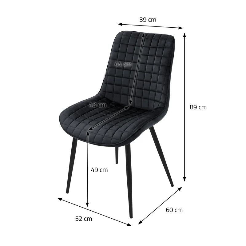 Esszimmerstuhl 6er Set Schwarz mit Samtbezug und Stahlbeinen Küchenstuhl mit Rückenlehne ML-Design