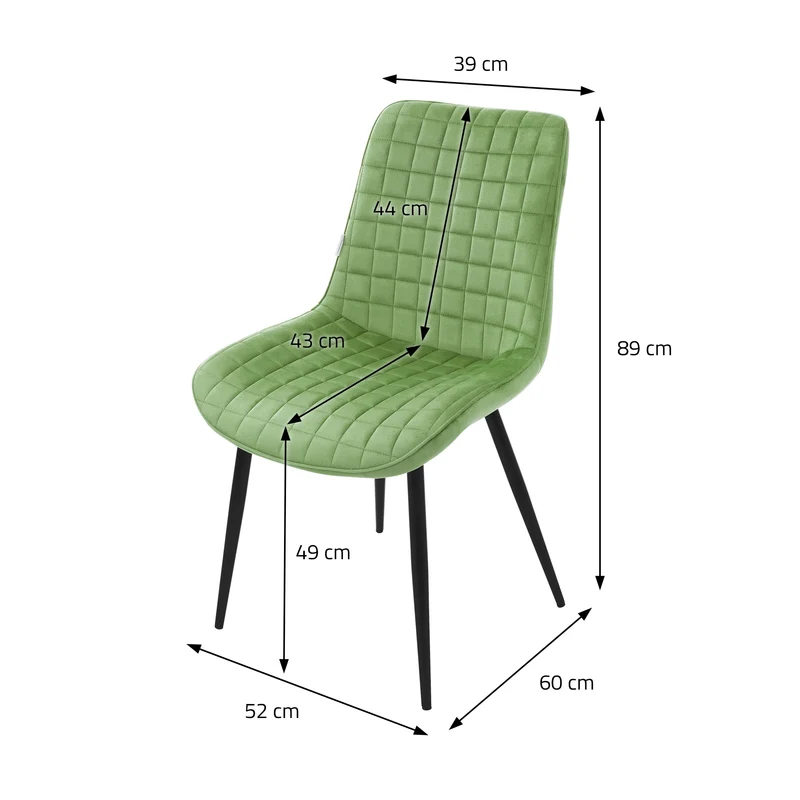 Esszimmerstuhl 2er Set Salbei mit Samtbezug und Stahlbeinen Küchenstuhl mit Rückenlehne ML-Design