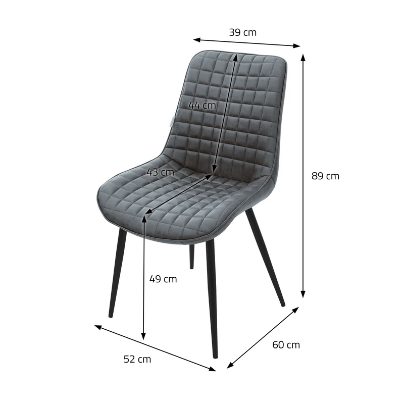 Esszimmerstuhl 2er Set Anthrazit mit Kunstlederbezug und Stahlbeinen Küchenstuhl mit Rückenlehne ML-Design