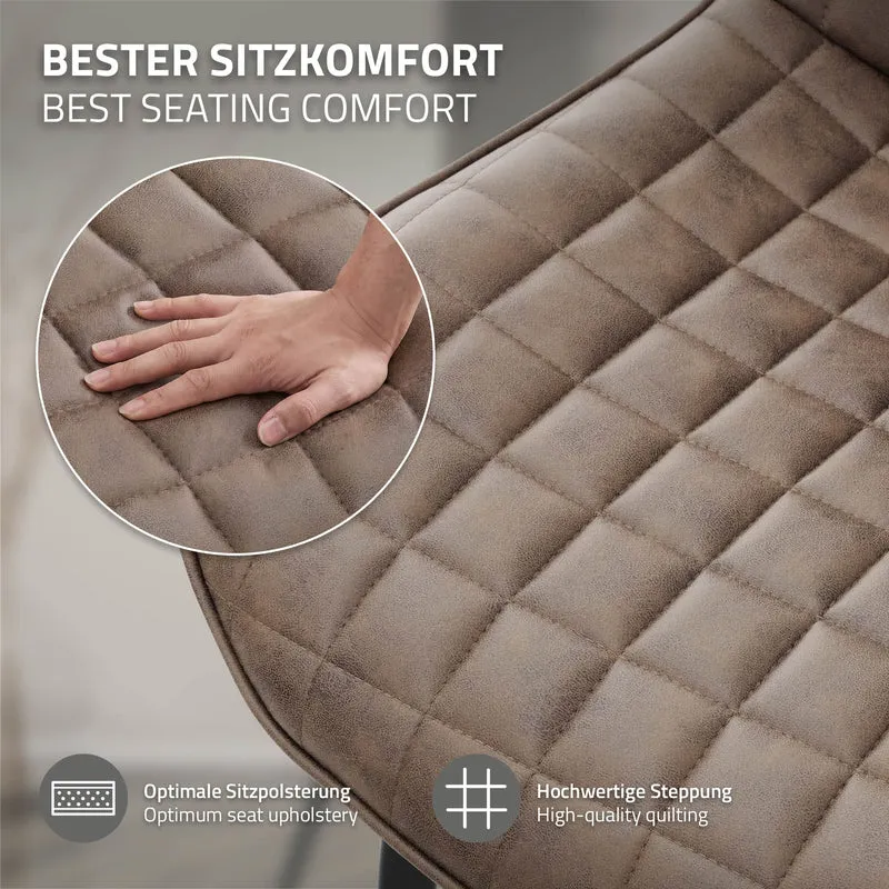 Esszimmerstuhl 2er Set Braun mit Kunstlederbezug und Stahlbeinen Küchenstuhl mit Rückenlehne ML-Design