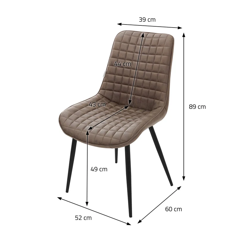 Esszimmerstuhl 2er Set Braun mit Kunstlederbezug und Stahlbeinen Küchenstuhl mit Rückenlehne ML-Design