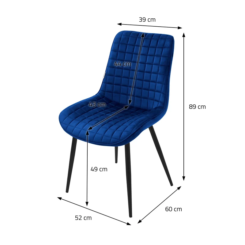 Esszimmerstuhl 2er Set Dunkelblau mit Samtbezug und Stahlbeinen Küchenstuhl mit Rückenlehne ML-Design