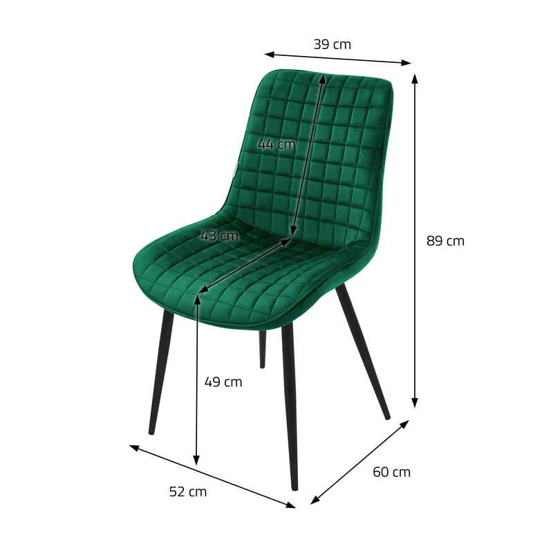 Esszimmerstuhl 2er Set Dunkelgrün mit Samtbezug und Stahlbeinen Küchenstuhl mit Rückenlehne ML-Design