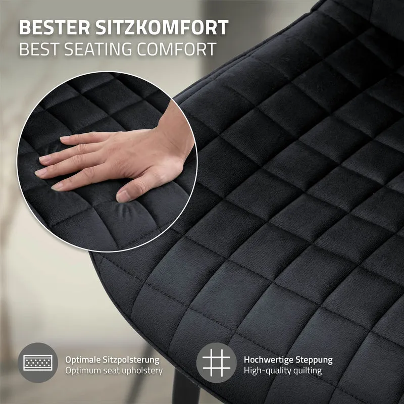 Esszimmerstuhl 2er Set Schwarz mit Samtbezug und Stahlbeinen Küchenstuhl mit Rückenlehne ML-Design