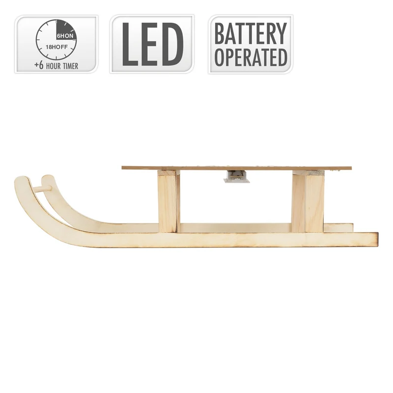 Deko Schlitten aus Holz mit LEDs und Timerfunktion 60 cm lang Weihnachtsschlitten