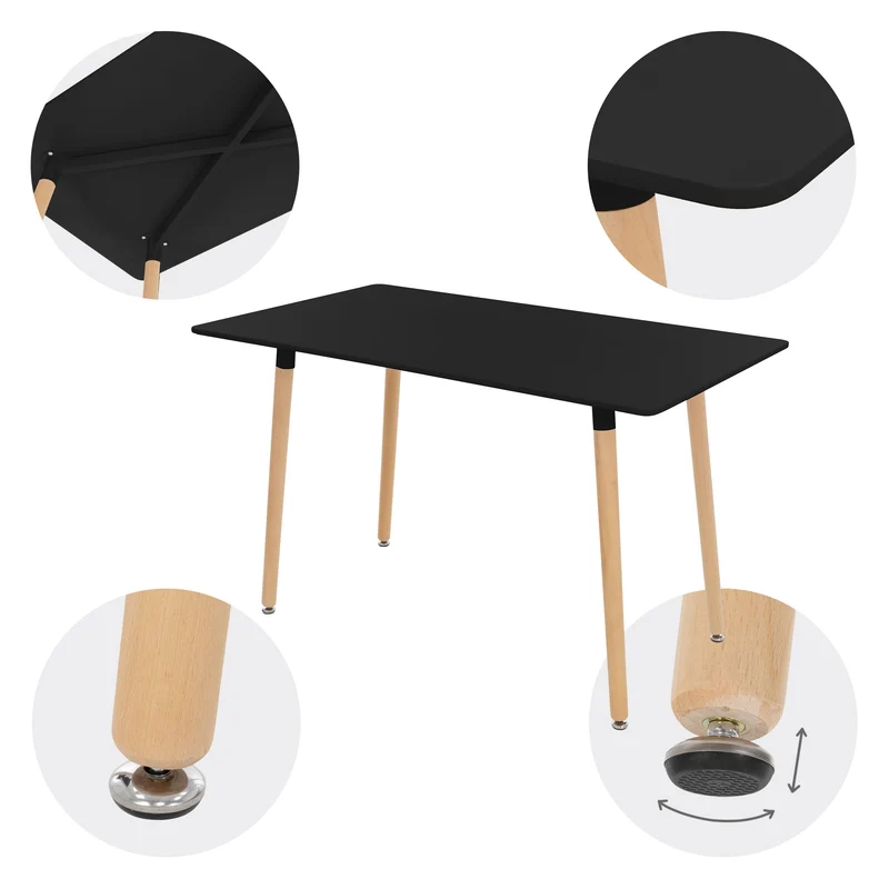 Esstisch aus Holz 120x70 cm Matt Schwarz Esszimmertisch für 4-6 Personen ML-Design