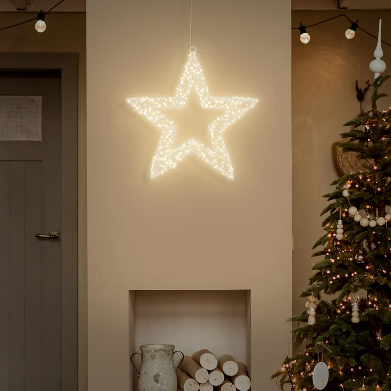 LED Weihnachtsstern 50 cm mit 1440 warmweißen LEDs und Timer aus Metall für Innen und Außen IP44 Spritzwassergeschützt