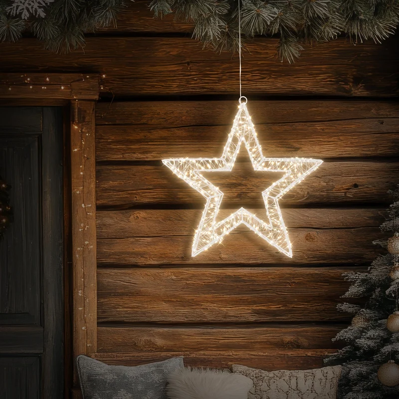 LED Weihnachtsstern 50 cm mit 1440 warmweißen LEDs und Timer aus Metall für Innen und Außen IP44 Spritzwassergeschützt