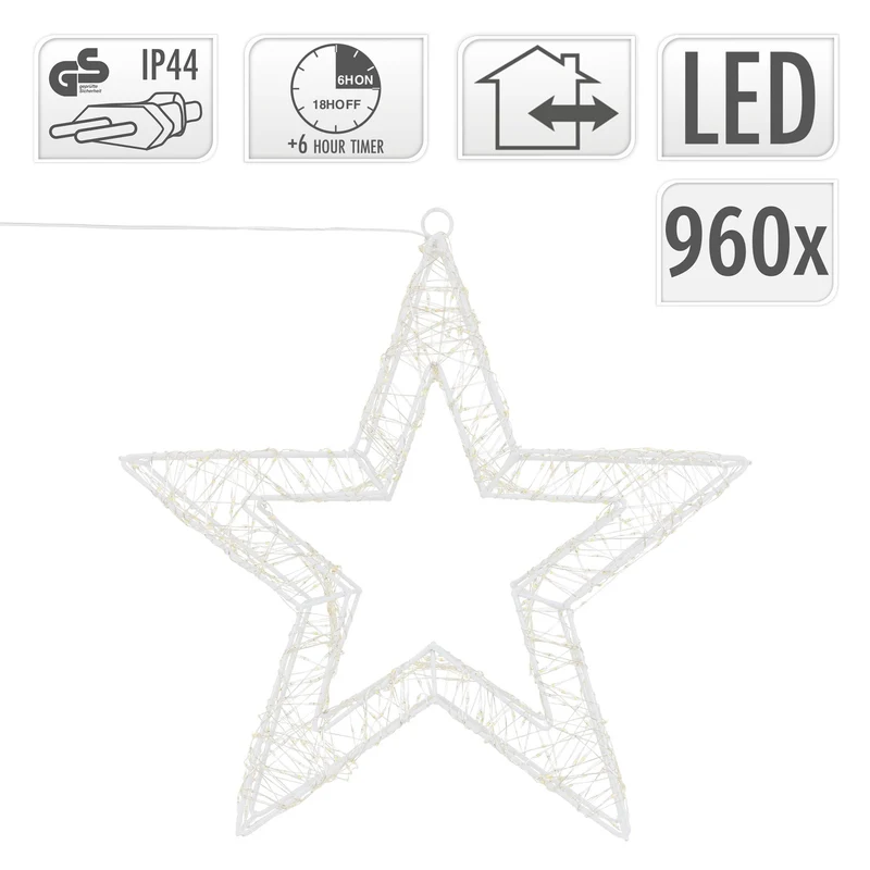 LED Weihnachtsstern 38 cm mit 960 warmweißen LEDs und Timer aus Metall für Innen und Außen IP44 Spritzwassergeschützt