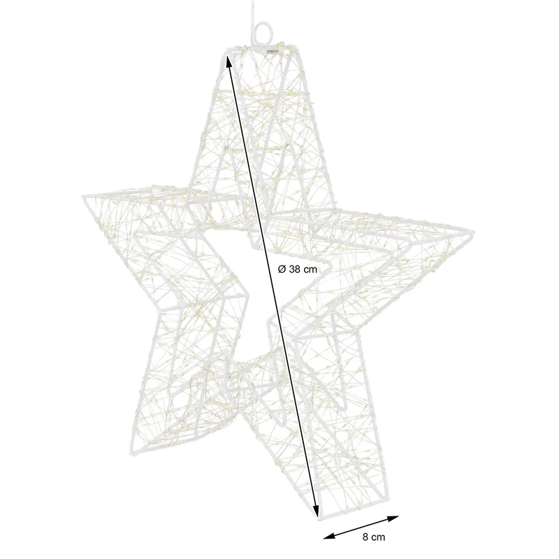 LED Weihnachtsstern 38 cm mit 960 warmweißen LEDs und Timer aus Metall für Innen und Außen IP44 Spritzwassergeschützt