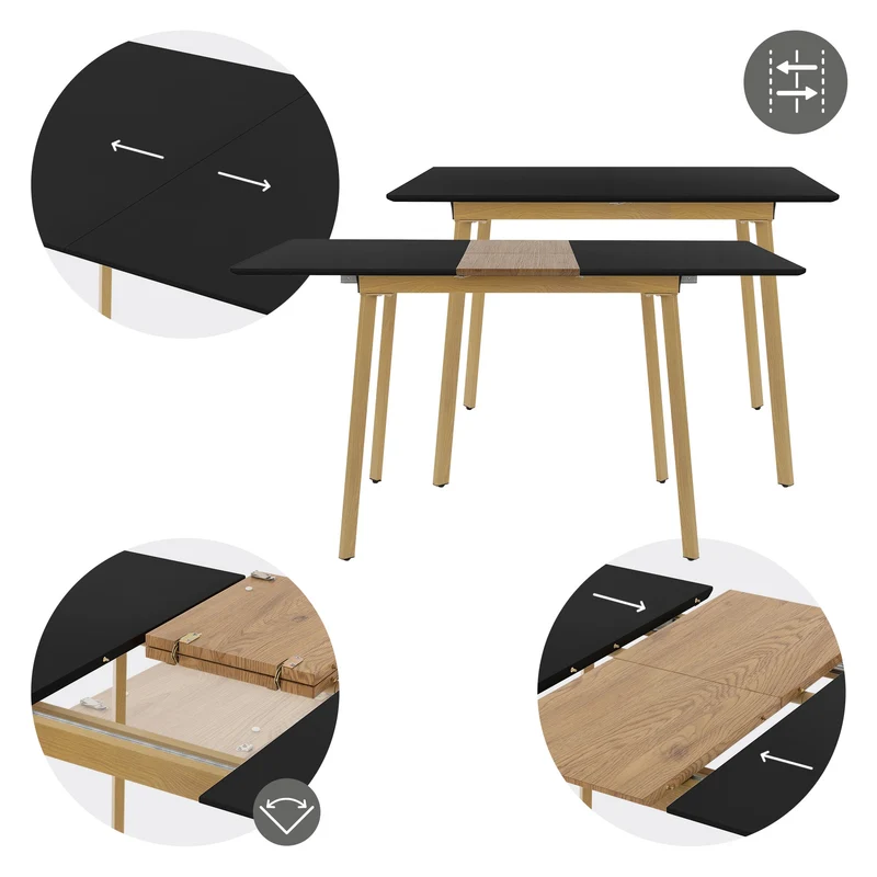 Esstisch ausziehbar in Schwarz 110-140x75 cm aus Holz Esszimmertisch für 4-6 Personen ML-Design