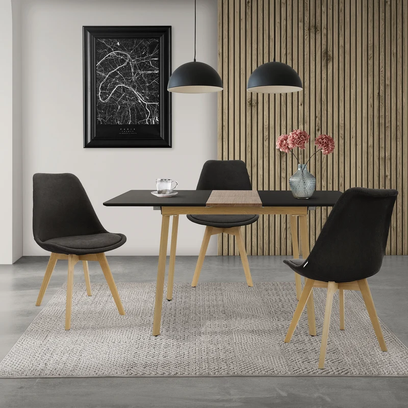 Esstisch ausziehbar in Schwarz 110-140x75 cm aus Holz Esszimmertisch für 4-6 Personen ML-Design