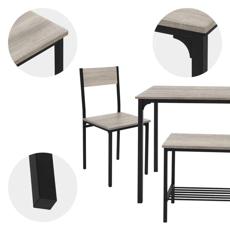 Esszimmergruppe mit Bank 4-Teilig mit Esstisch und Stühlen Sonoma Eiche Stahlgestell ML-Design